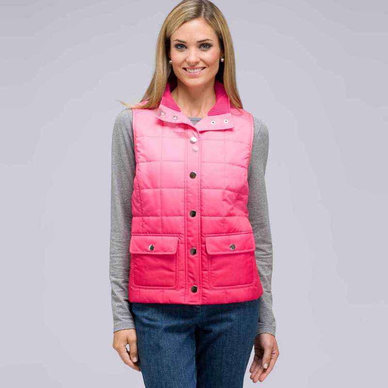 Mock Neck Quilted Vest, Begonia Multi, large image number 0