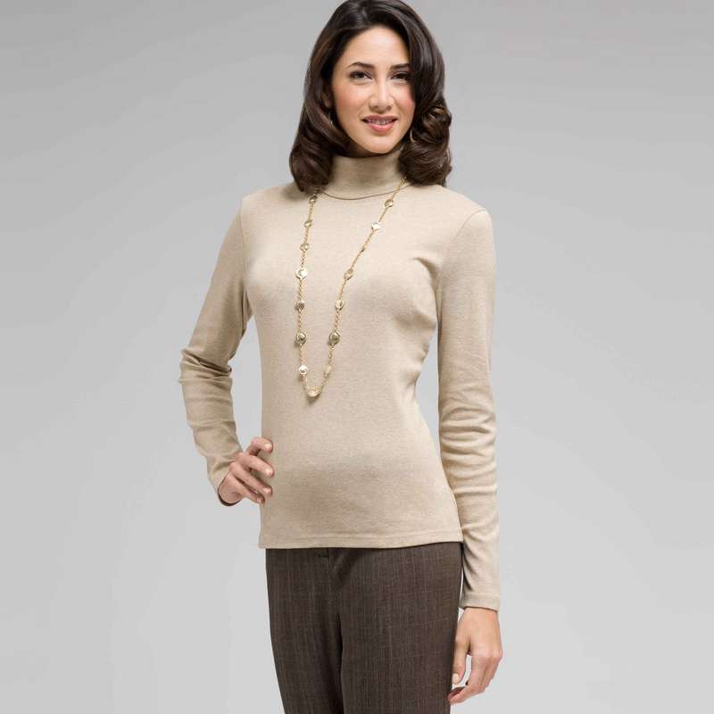 Long Sleeve Turtleneck Top, Panama Khaki, large image number 0