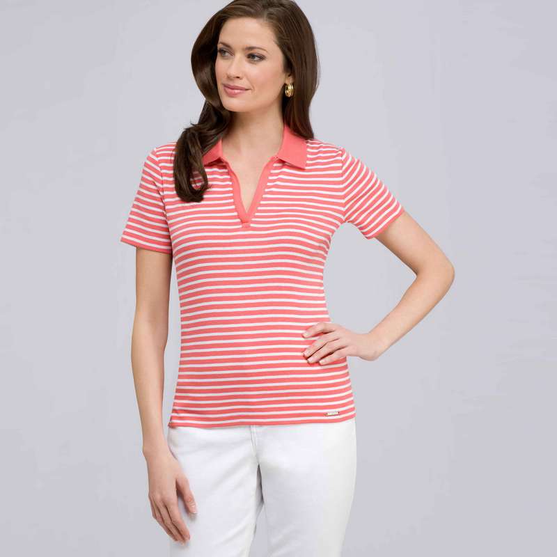 Knit Pullover, fiesta coral & white, large image number 0