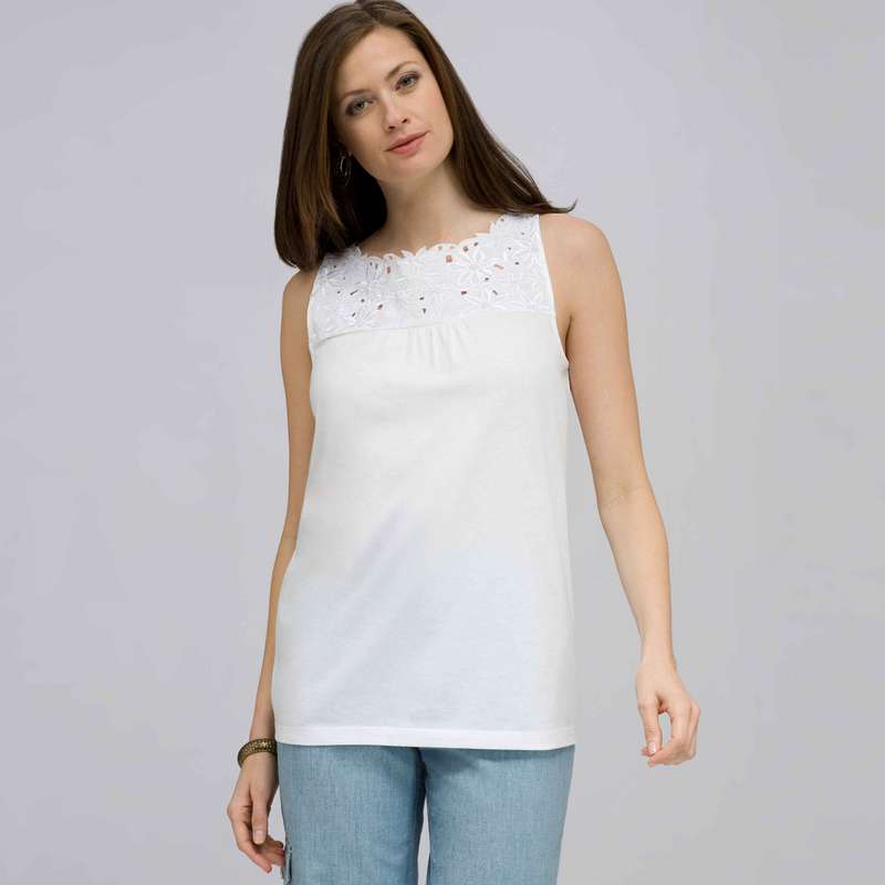 Embroidered Boat Neck Top., White, large image number 0